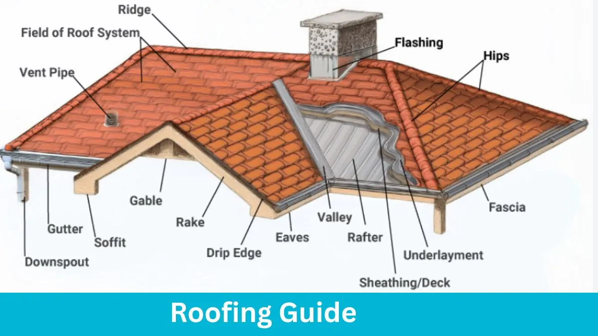 Complete roofing guide showing roofing materials, roof types, installation methods, roof repair, replacement, and maintenance tips.
